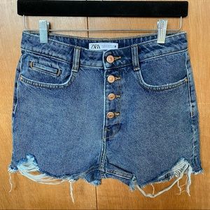 ZARA Ripped Button Jean Shorts